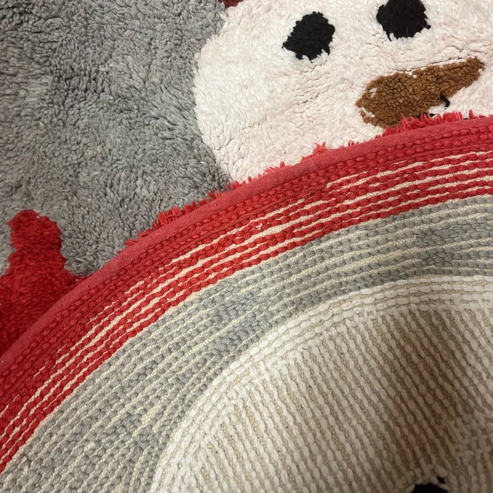Snowman Door Kitchen Bathroom Rug Mat 30” Round Red Gray Thick 100% Cotton